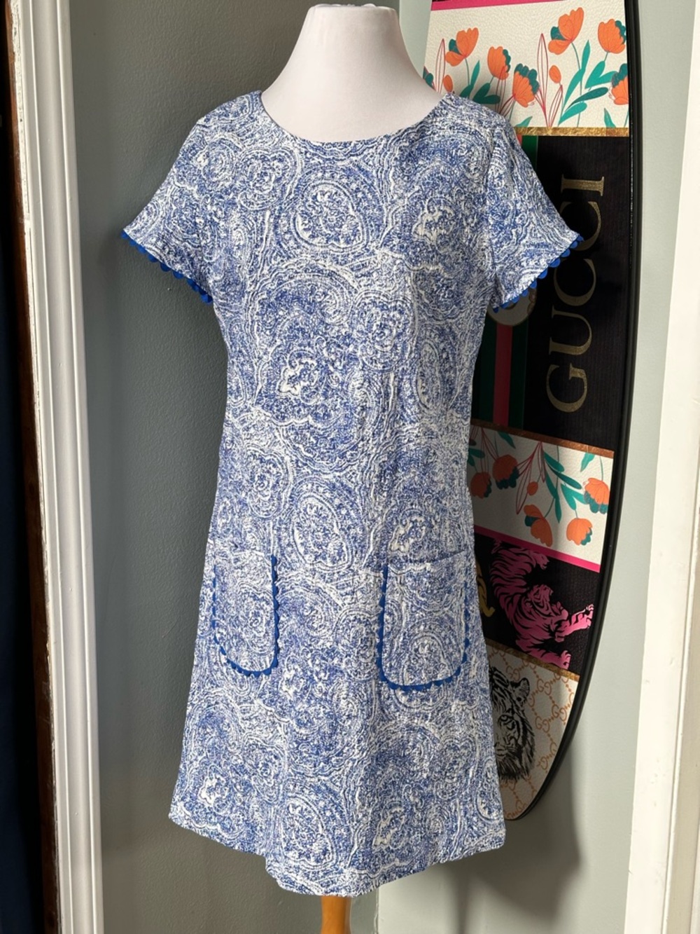 Sara Campbell Shift Smock Rita Dress Ric Rac Beach Nautical Spring Summer Size M